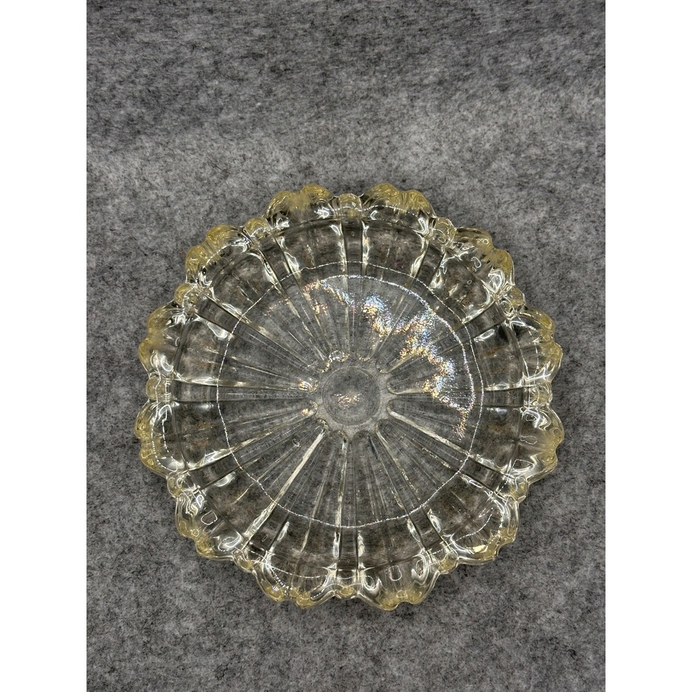 Vintage Clear Heavy Glass Ashtray Scalloped Edge Sunburst Pattern Round 5.5 Inch